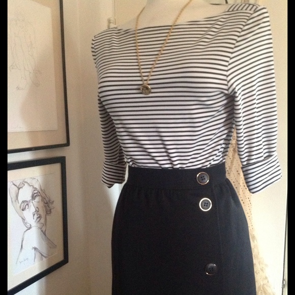 Vintage Saint Laurent Rive Gauche Navy Midi Skirt - Picture 3 of 4