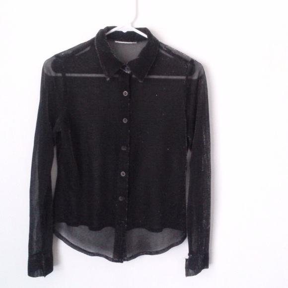 90s Sheer Shiny Button up