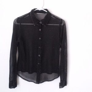 90s Sheer Shiny Button up