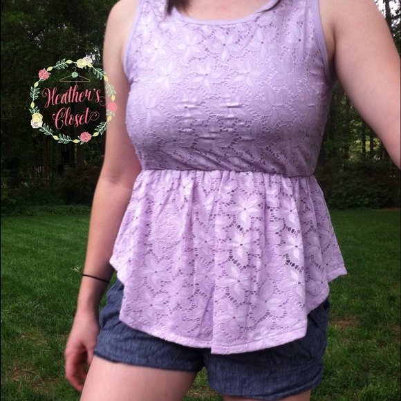 •Lavender lace peplum top• - Picture 2 of 3