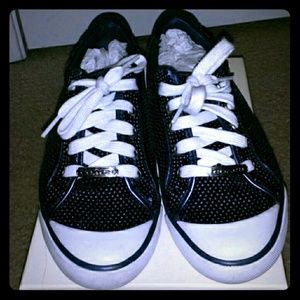 Navy Blue Sequin Coach Sneakers