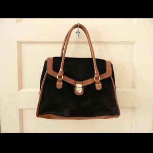 H&M Brown Leather Black Faux Fur Hand Bang