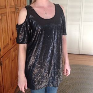 Black sequin top with shoulder cut outs