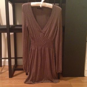 Taupe Long Sleeved Fitted Cotton Dress The Limited