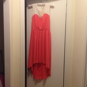 White and Pink Hi Low Dress with Back Cutout