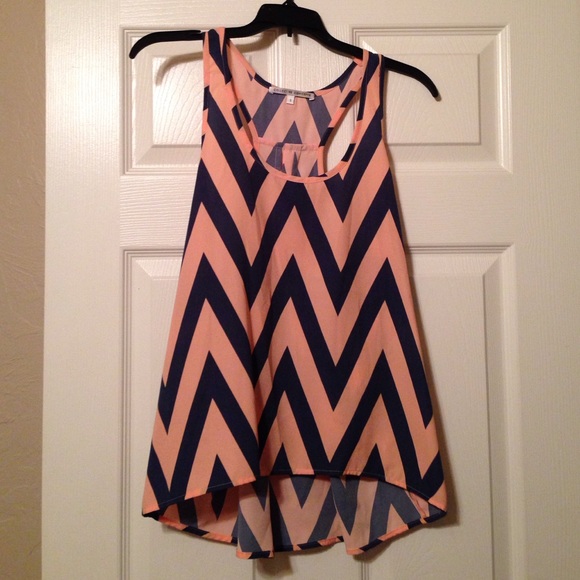 Collective Concepts Tops - Coral and navy chevron racer back tank