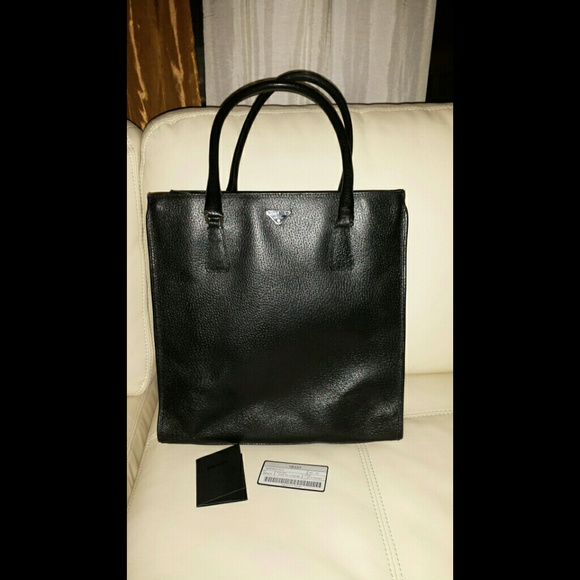 Prada Handbags - Authentic Semitracolla Black Leather Tote