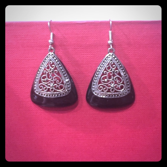 Silver and black earrings