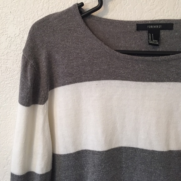 grey and white stripped sweater