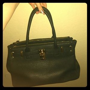 Black Faux Leather Purse With Lock Charm