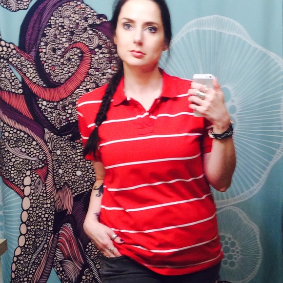 Fun Red with White Pin Striped Jersey Polo - Picture 2 of 2