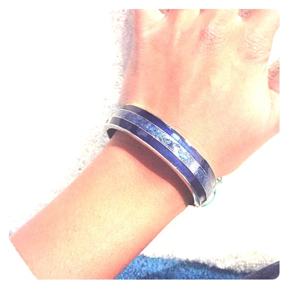 Blue on silver bangle bracelet