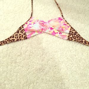 PINK tropical leopard print bikini top