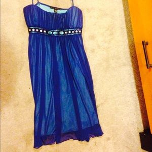 Cap Sleeve A-line Tea-length Chiffon Dress Royal Blue