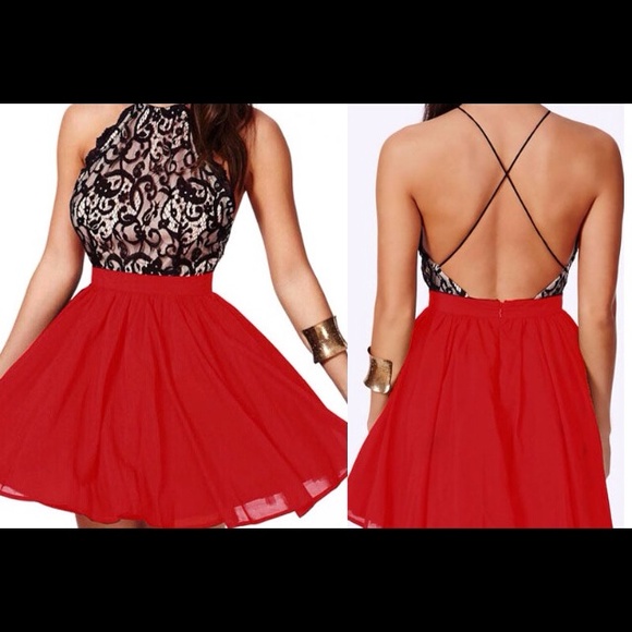 Dresses & Skirts - Thin cross strap black red bit of white dress