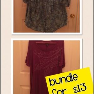 Blue plaid top and purple top