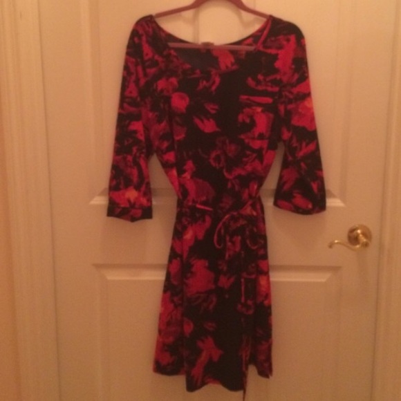 Red and navy floral dress
