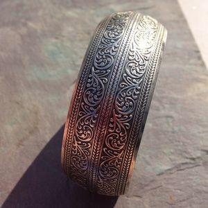 Sterling silver bohemian swirl gypsy cuff bracelet