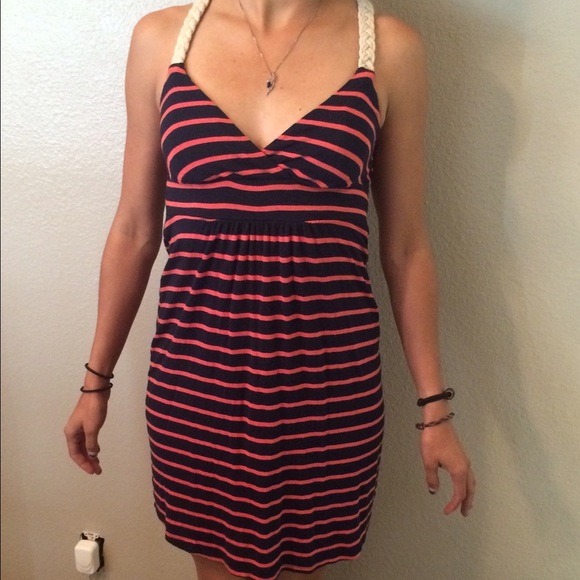Navy blue and salmon stripped flowy dress