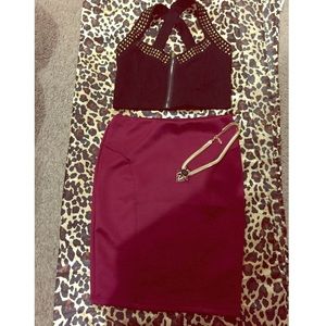 Burgandy silk pencil skirt
