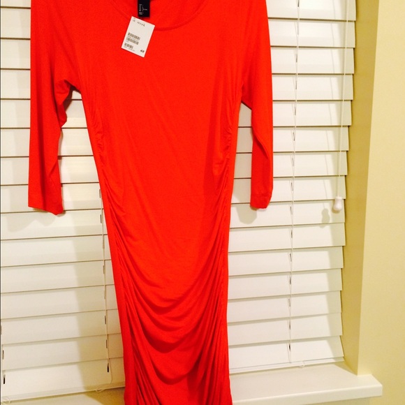 H & M orange dress with rouching. Size L