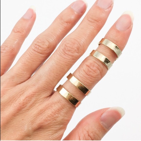 NEW TWO PIECE GOLD DOUBLE BAR CUFF MIDI RING SET
