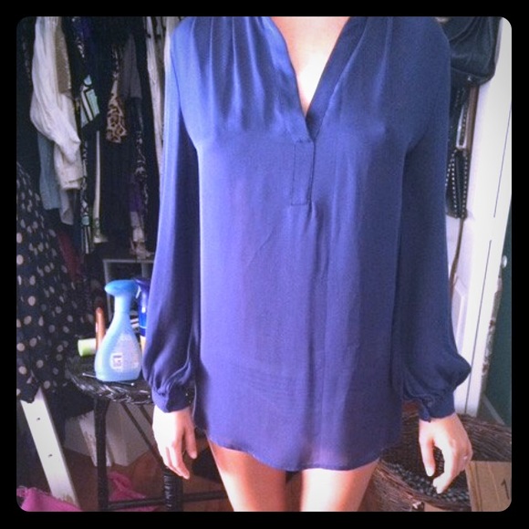 Navy v neck silk blouse tunic