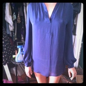 Navy v neck silk blouse tunic