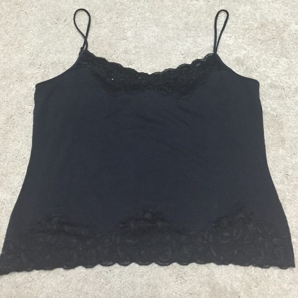 Black Cami Tank with Lace and Beading