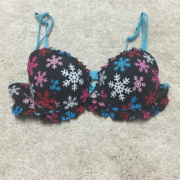 Black with Colored Snowflake Bra