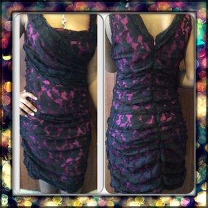 Black hot pink ruched dress