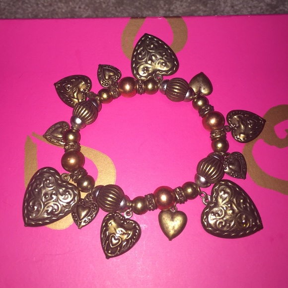 Gold & Bronze Stretch Heart Charm Bracelet