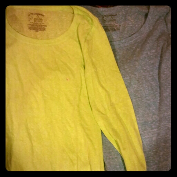 2 long sleeve shirts.. one bright yellow one grey