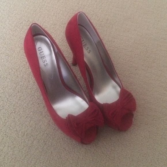 Red peep toe heels.