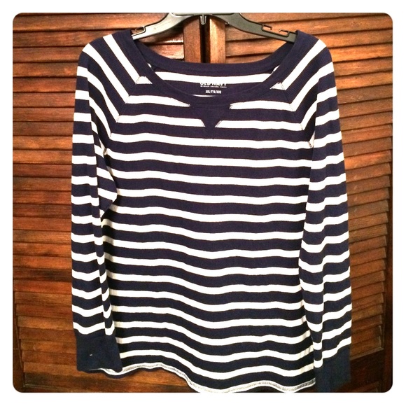 Navy and white stripped waffle pattern long sleeve
