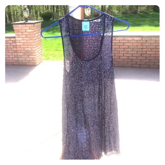 Sheer sequin racerback tunic- navy blue