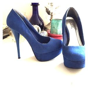 Qupid Blue Suede Heels
