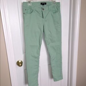 Mint green skinny jeans