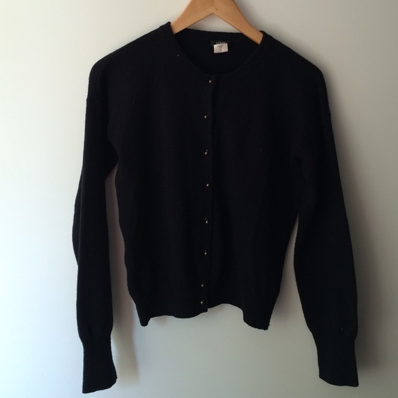 J Crew black wool cardigan with brass buttons
