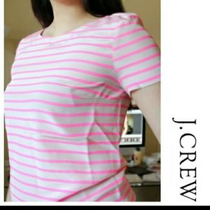 J.Crew Pink Striped Silk Tee