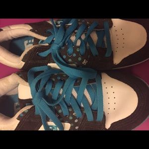 DC brown and blue polka dot shoes