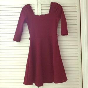 Wine 3/4 sleeved skater dress
