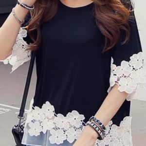 BLACK TOP WITH WHITE LACE DETAIL