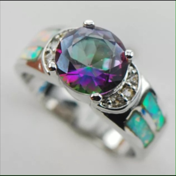 Rainbow Topaz Opal Sterling Silver Ring Sz 8