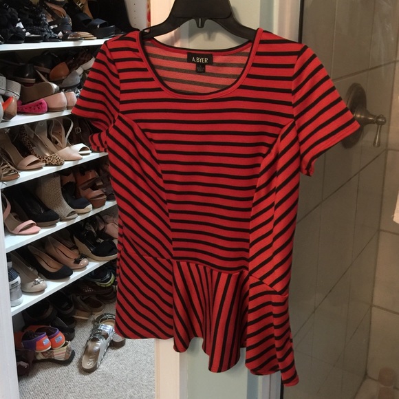 NWOT Orange and black stripe peplum top
