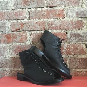 Open toe open heel lace up booties