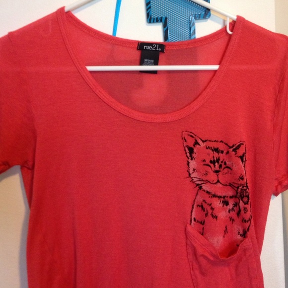 Coral Pocket Kitty Tee