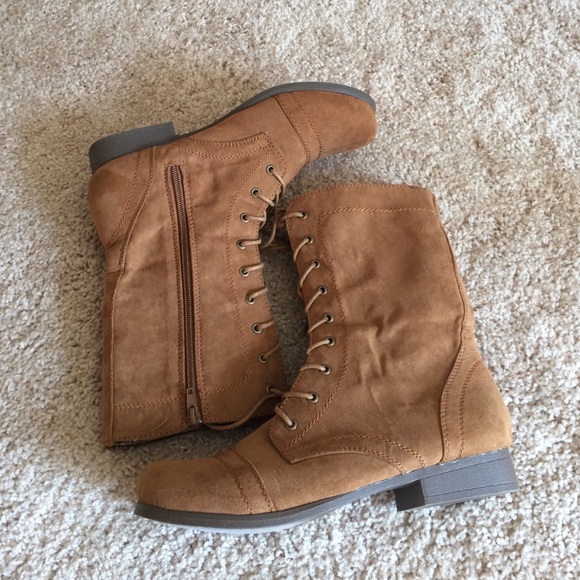 Suede Camel Combat Boots