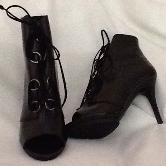 Peep toe black lace up ankle boots