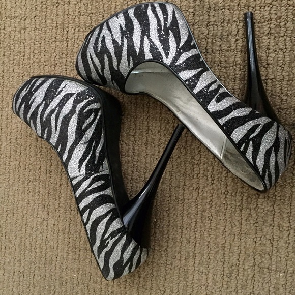 Glittery zebra print heels